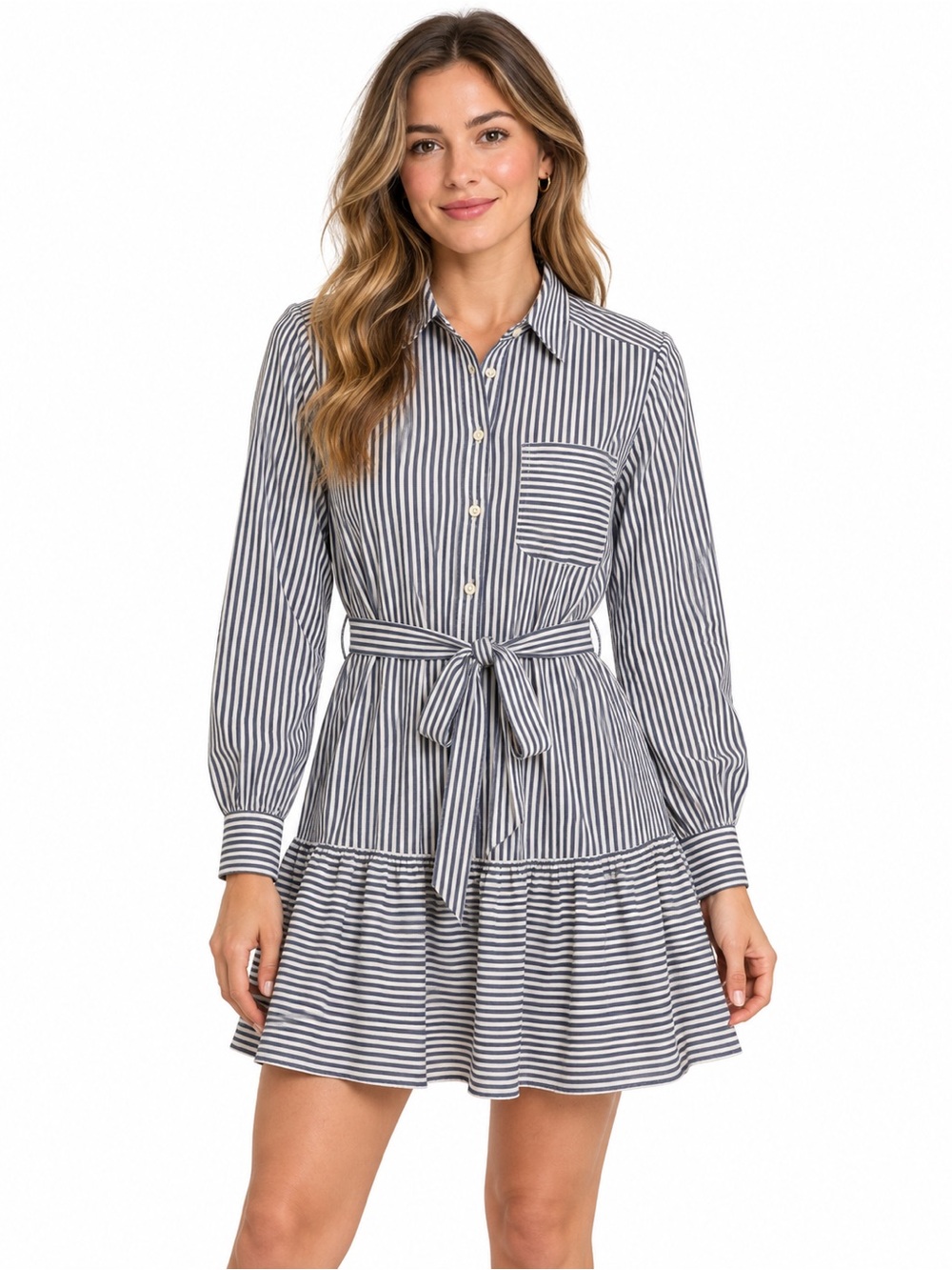 Women’s Small blue white striped shirt dress - 1102